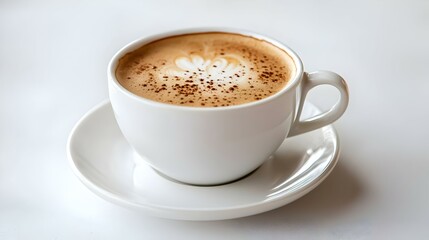 Fototapeta premium Cappuccino coffee in a white cup on a white