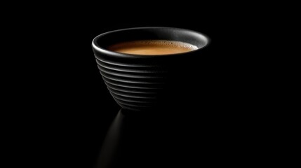 Espresso in a dark ribbed cup