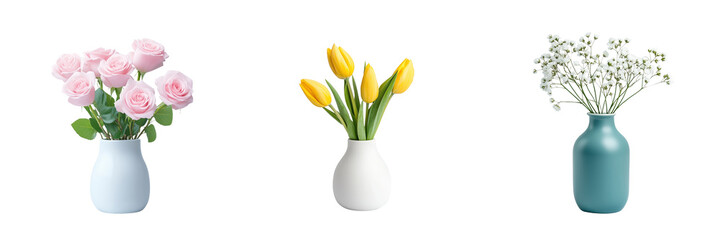 Flower Arrangements Displayed in Modern Vases Home Photography Indoor Side View Floral Aesthetics