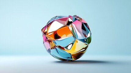 Naklejka premium Abstract 3D Render: Iridescent Glass Sphere on Soft Blue Background AI Generated