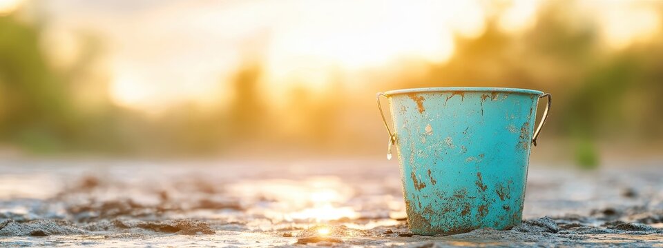 bucket leak water hole leaky drop leakage flood cartoon rain. house useless tap pipe flow pail ceiling concept spill container roof waste broken puddle wash plumbing running wastage lack apartment
