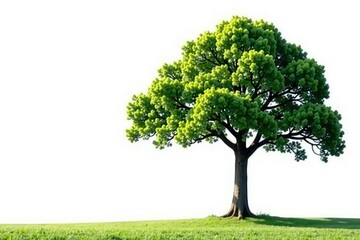 Obraz premium Tall majestic tree against a bright white backdrop, solitary, tree trunk