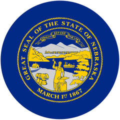 Nebraskas Proud Heritage Shines, A Blacksmith Forging Strength And Progress Against A Rich Landscape Within A Circular State Seal Design