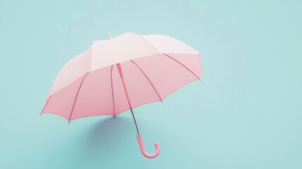 Pink umbrella against a pastel blue background