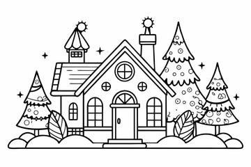 Fototapeta premium Coloring page line art the chrismas home black vector