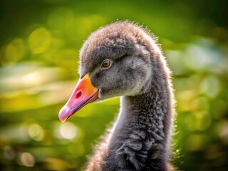 Fototapeta premium Juvenile Black Swan: Documentary Photography of Australian Wildlife, Rare Bird, Black Swan Chick, Bird Photography
