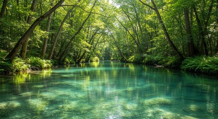 Crystal Clear River in a Forest