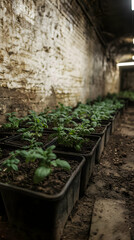 Potato seedlings, cellar, growth, spring