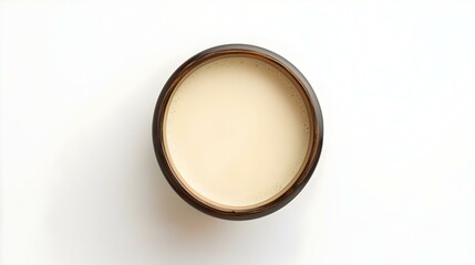 Top down view of a glass of latte coffee