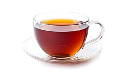 Transparent cup of tea isolated on white