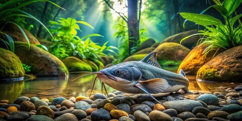 Long Exposure Catfish Riverbed - Tranquil Aquatic Scene Photography