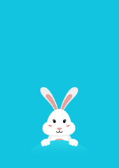 Bunny flat illustration on blue vertical background with empty space for text