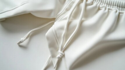 Close-up of white drawstring shorts