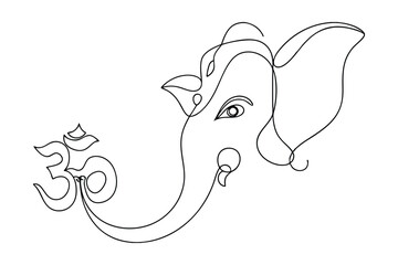 Elegant Line Art Drawing of Hindu God Ganesha with Om