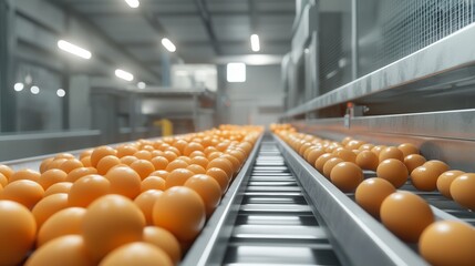 Egg Production Plant Uses Conveyor Belt System for Sorting Fresh Eggs in a High-Tech and Efficient Industrial Setting