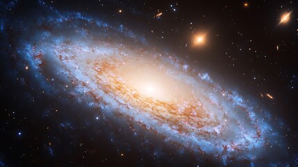 Fototapeta premium Spiral galaxy with bright core and arms in space.