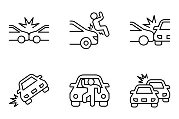 Naklejka premium Car Accidents icon set. Traffic Accident, Car Crash, Automotive Accident, vector illustration on white background