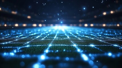 Abstract Futuristic Soccer Field Lit With Blue Digital Light
