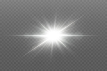 White glowing light rays. Special lens and flash light and effect.