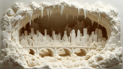 Sculpted city scape in ice cave