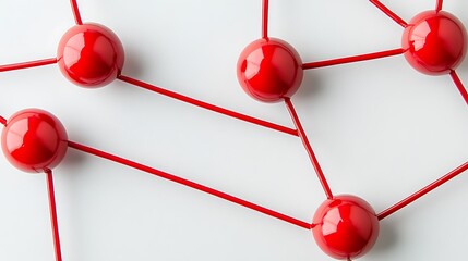 Connected red spheres network on a white background