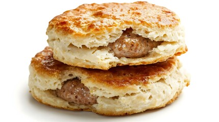Sausage biscuit isolated on white