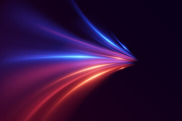 Neon light effect of swirl and speed. The magic of moving fast lines.