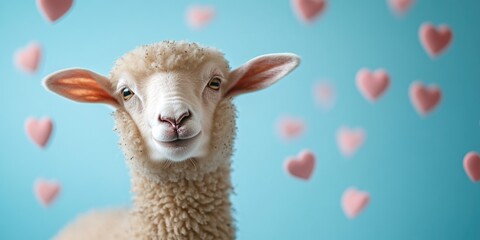 Naklejka premium Close up of sheep with heart decorations