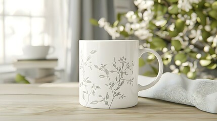 White Coffee Mug Mockup on Wooden Table