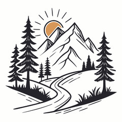 Obraz premium Minimal Mountain Silhouette Vector – Adventure T-Shirt Design