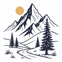 Obraz premium Minimal Mountain Silhouette Vector – Adventure T-Shirt Design