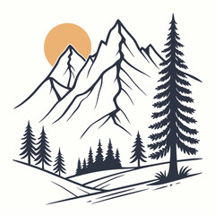 Fototapeta premium Minimal Mountain Silhouette Vector – Adventure T-Shirt Design