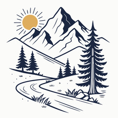 Minimal Mountain Silhouette Vector – Adventure T-Shirt Design