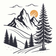 Fototapeta premium Minimal Mountain Silhouette Vector – Adventure T-Shirt Design
