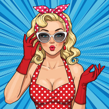 Pop Art Pin-Up Woman with Vibrant Pink Hair in Retro Polka Dot Corset &ndash; Comic-Style Digital Illustration
