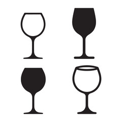 Wine Glass Vector Icon Set, Four Unique Designs, Black and White, Graphic Resource