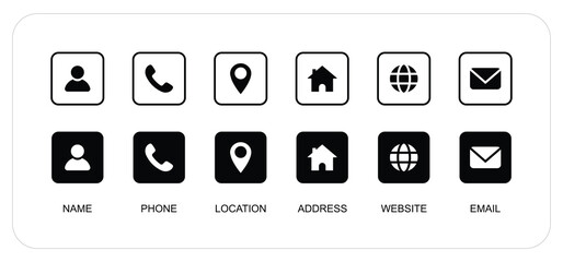 Contact information icons for business card on white background
