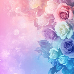 A beautiful bouquet of pastel roses in pink, purple and blue