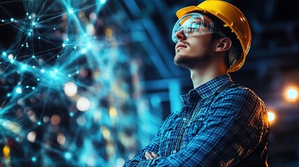 Young Engineer in Safety Gear Pondering Future Innovations and Solutions
