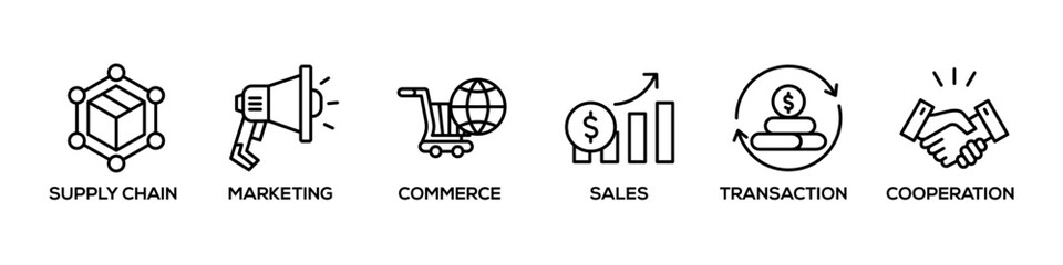 SMCSTC banner web icon vector illustration concept with icon of cooperation Supply chain, Marketing, Commerce, Sales, Transaction, Cooperation