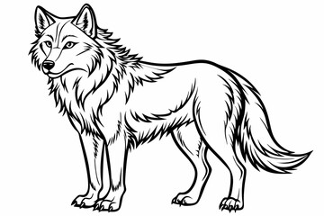 Coloring page line art the wolf black vector