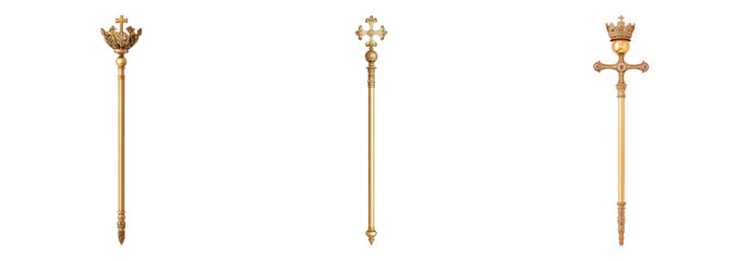 Fototapeta premium Isolated Gold Scepters on Transparent Background for Design Use