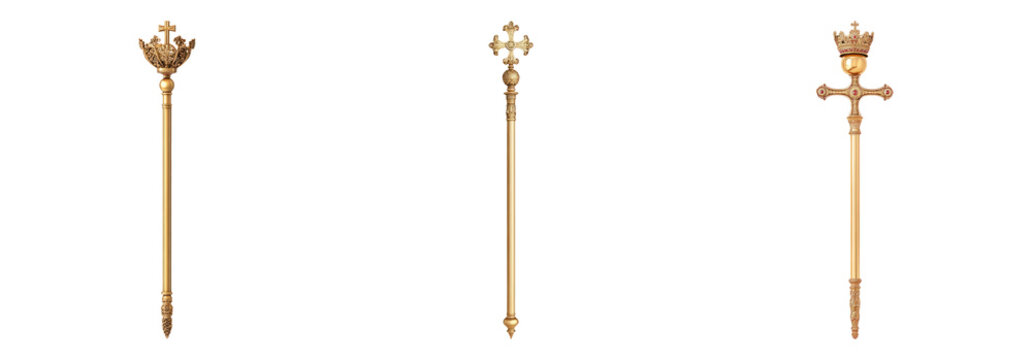 Isolated Gold Scepters on Transparent Background for Design Use