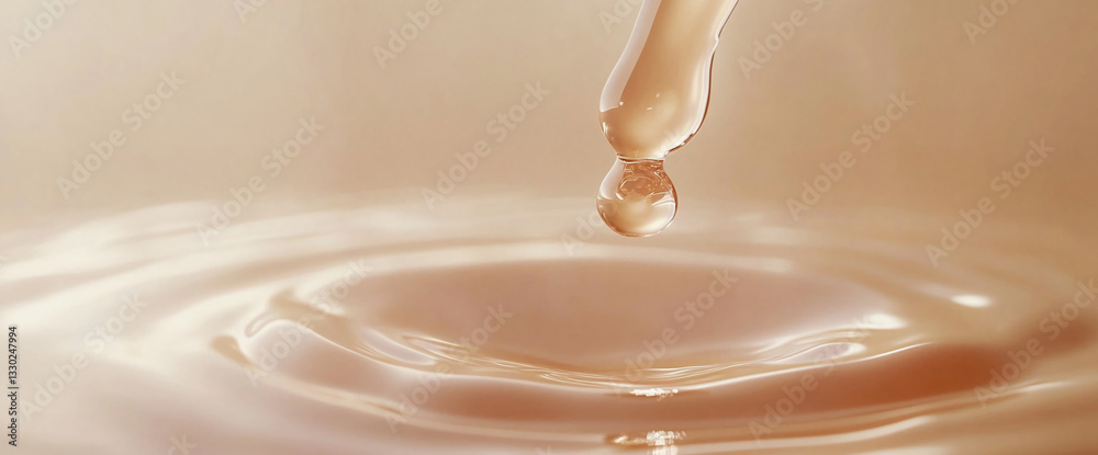 Aufkleber beige liquid drop falling onto a smooth surface, creating concentric ripples. represents fluidity, p
