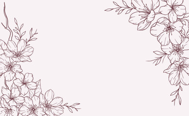 Cherry Blossom Line Art. Trendy floral branches and flowers. Botanical Line Art Sakura Collection. Hand drawn line art cherry blossom flowers. Luxury Line Floral Art. Cherry Blossom Outline