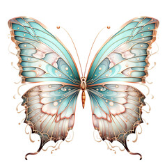 butterfly on white background Elegant Turquoise and Gold Butterfly Illustration