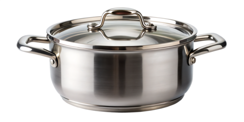 stainless steel cooking pot isolated isolated on white background PNG. GENERATIVE AI
