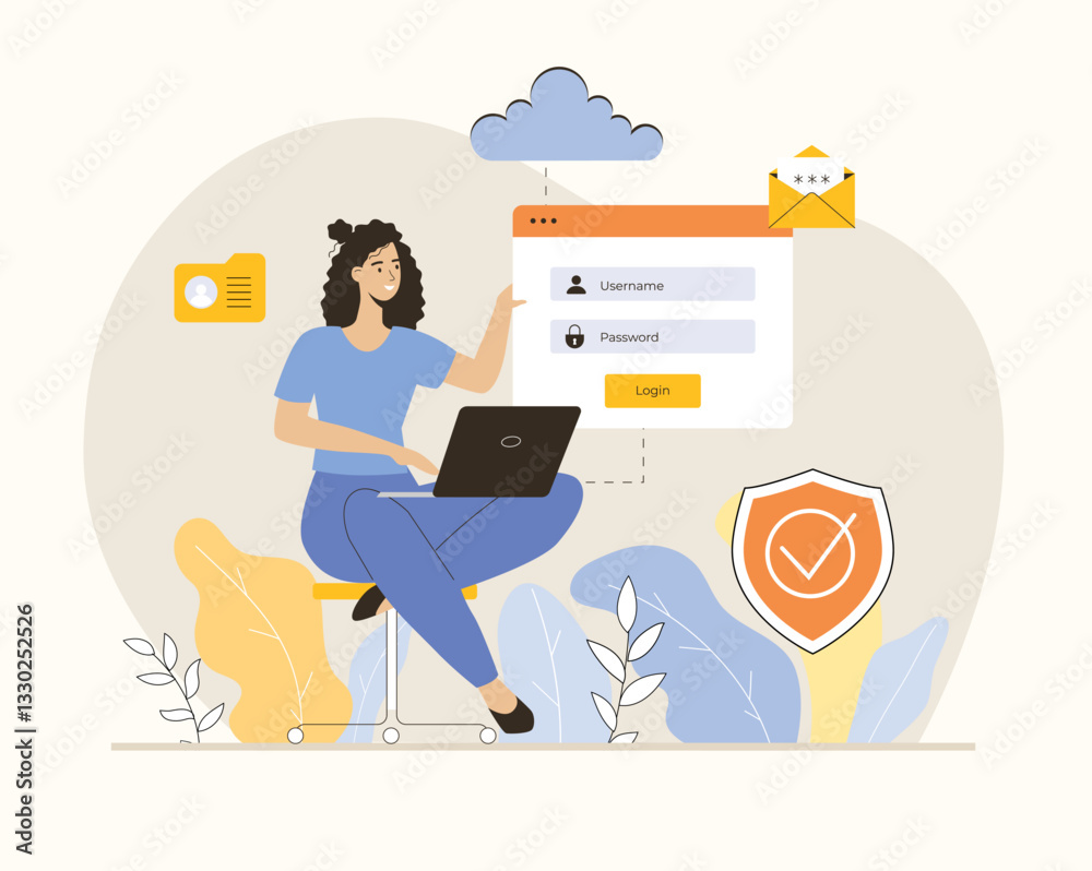 Wall mural cloud data protection. internet security, privacy access with password. flat vector illustration.