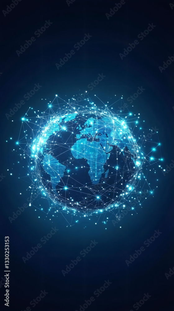 Leinwandbilder global network and data exchange, planet earth rotating, connecting global network transforming digi