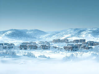 Snowy winter village landscape
